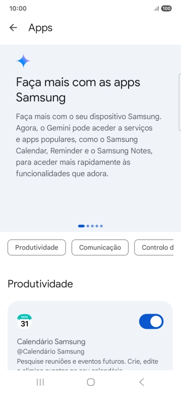 Prima o indicador junto à extensão pretendida para ativar a função.