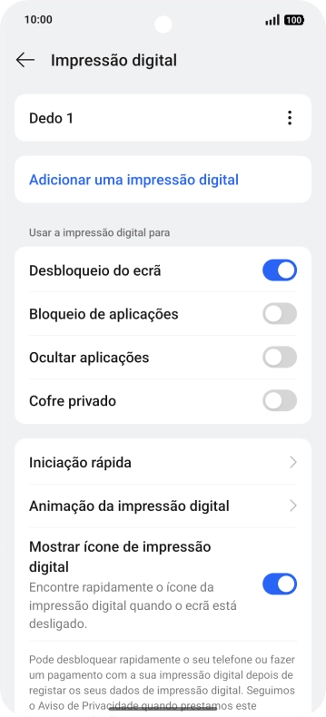 Prima os indicadores junto às definições pretendidas para as ativar ou desativar.