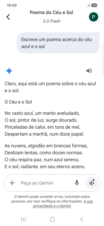 É possível solicitar à Gemini que gere um texto baseado na sua descrição.