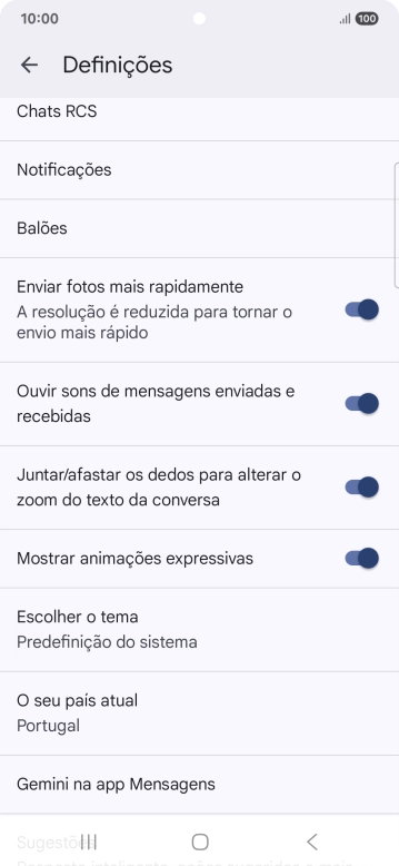 Prima Gemini na app Mensagens.