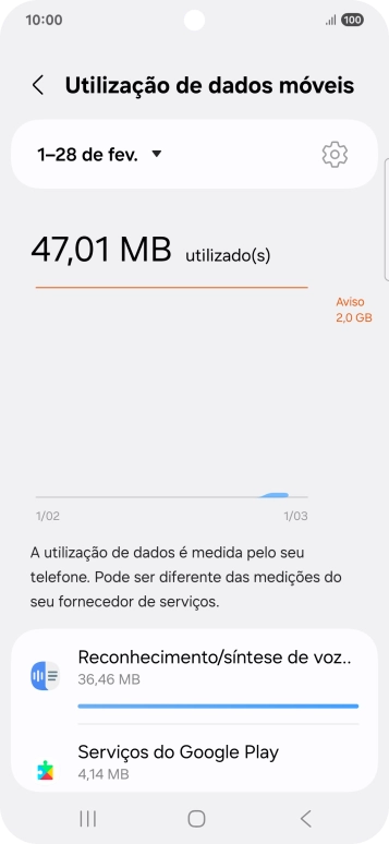 O consumo de dados de cada aplicação é mostrado sob o nome da aplicação.