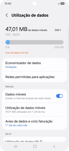 O consumo total de dados é agora mostrado no ecrã.