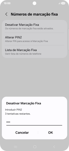 Introduza o código PIN2 e prima OK.