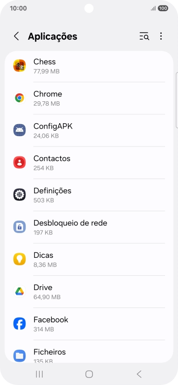 Prima a app pretendida.