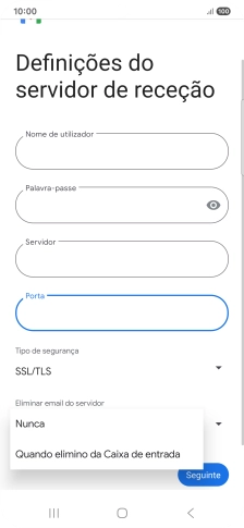 Prima Nunca para manter os e-mails no servidor quando estes são apagados no telefone.