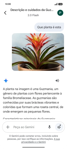 Siga as indicações no ecrã para escrever ou ditar a pergunta pretendida. Pode também anexar imagens ou documentos e fazer perguntas a respeito destes.