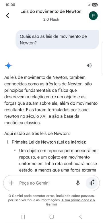 A transcrição da conversa com a Gemini Live é agora mostrada no ecrã.