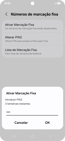 Introduza o código PIN2 e prima OK.