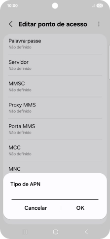 Introduza default e prima OK.