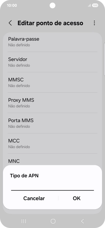 Introduza default e prima OK.