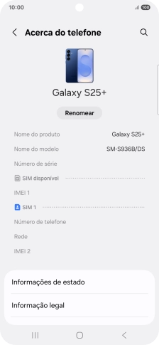 O código IMEI é mostrado no ecrã.