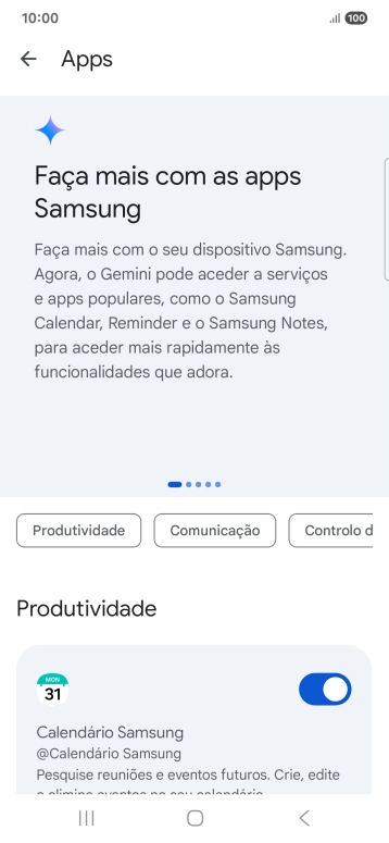 Prima o indicador junto à extensão pretendida para ativar a função.