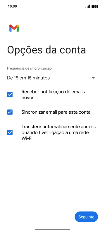 Se o ecrã mostrar esta imagem, a sua conta foi identificada e configurada automaticamente. Siga as indicações no ecrã para introduzir informações adicionais e concluir a configuração.