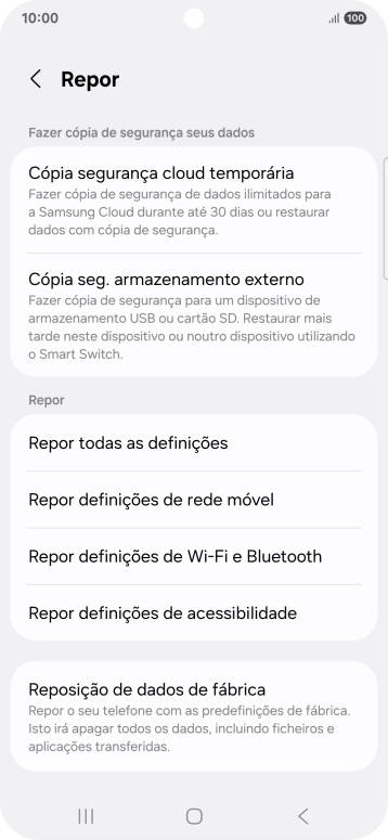 Prima Reposição de dados de fábrica.