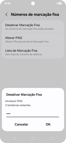 Introduza o código PIN2 e prima OK.