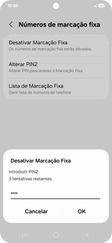Introduza o código PIN2 e prima OK.