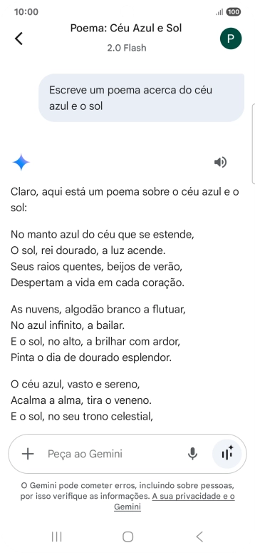É possível solicitar à Gemini que gere um texto baseado na sua descrição.