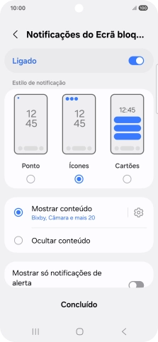 Prima as definições pretendidas para as ativar ou desativar.