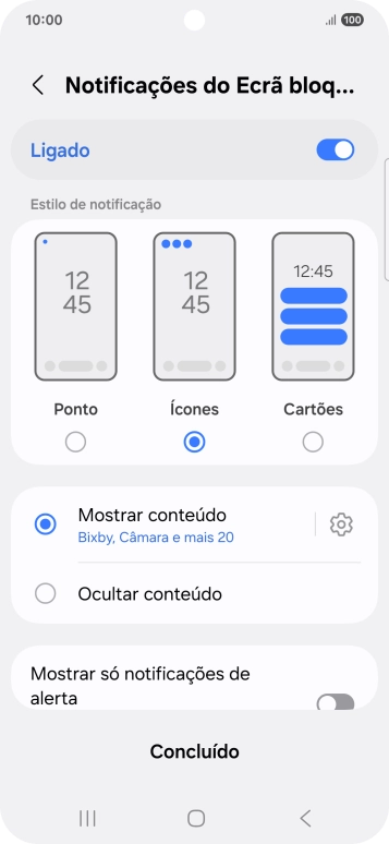 Prima as definições pretendidas para as ativar ou desativar.