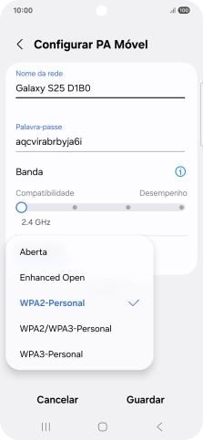 Prima WPA3-Personal para proteger o hotspot Wi-Fi com uma password.