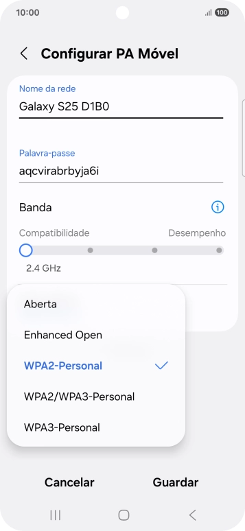 Prima WPA3-Personal para proteger o hotspot Wi-Fi com uma password.