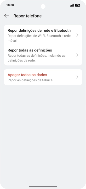Prima Apagar todos os dados.