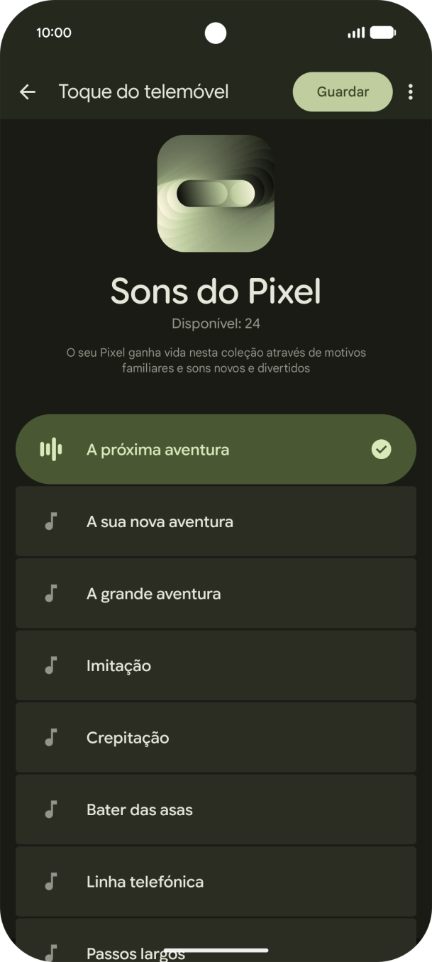 Quando tiver encontrado o tom de toque que pretende, prima Guardar.