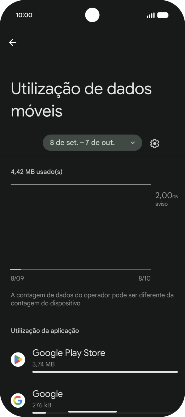 O consumo de dados de cada aplicação é mostrado sob o nome da aplicação.
