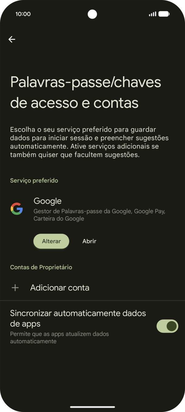 Prima Adicionar conta.