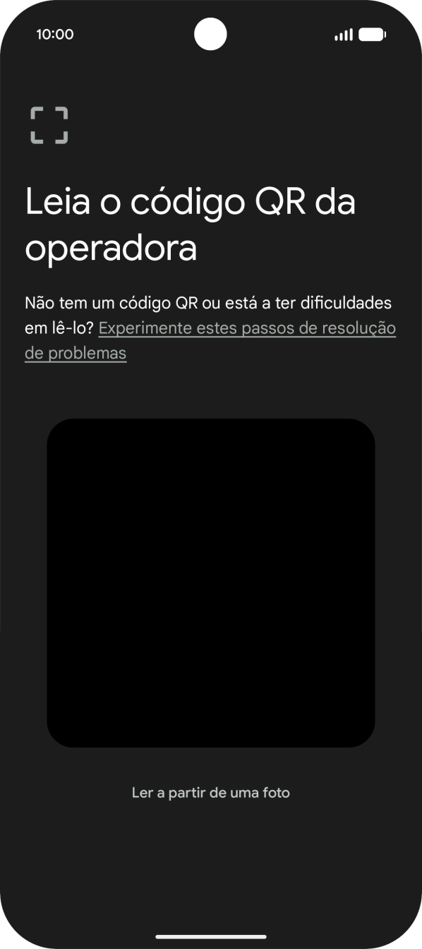 Para scanear o código QR enviado, enquadre-o na moldura da câmara do telefone.