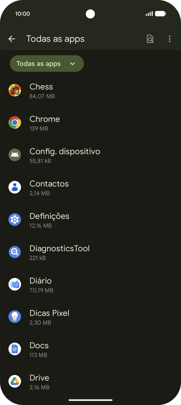 Prima a app pretendida.