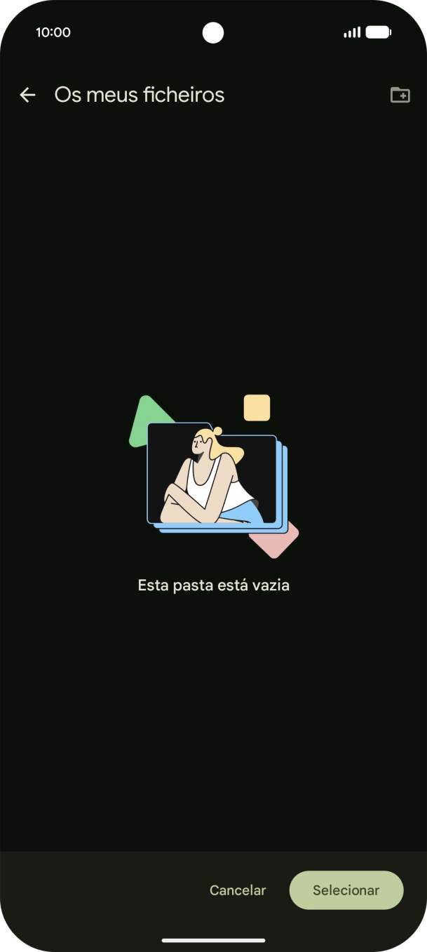 Se quiser criar uma nova pasta, prima o ícone de nova pasta e siga as indicações no ecrã para criar uma nova pasta.