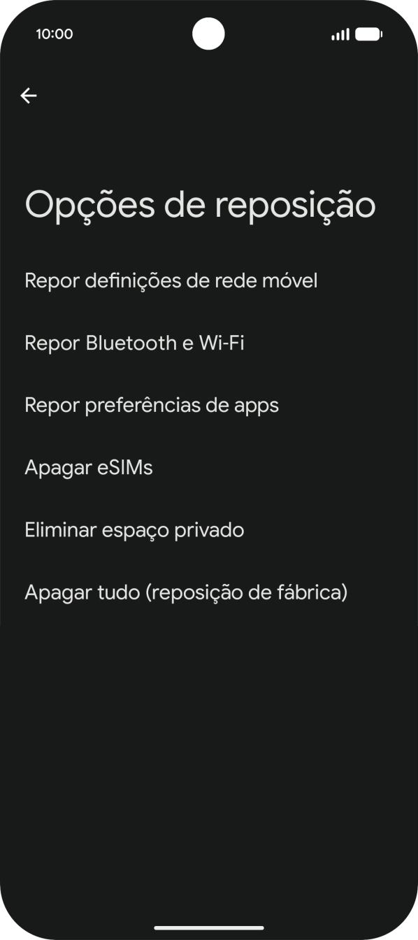 Prima Repor definições de rede móvel.