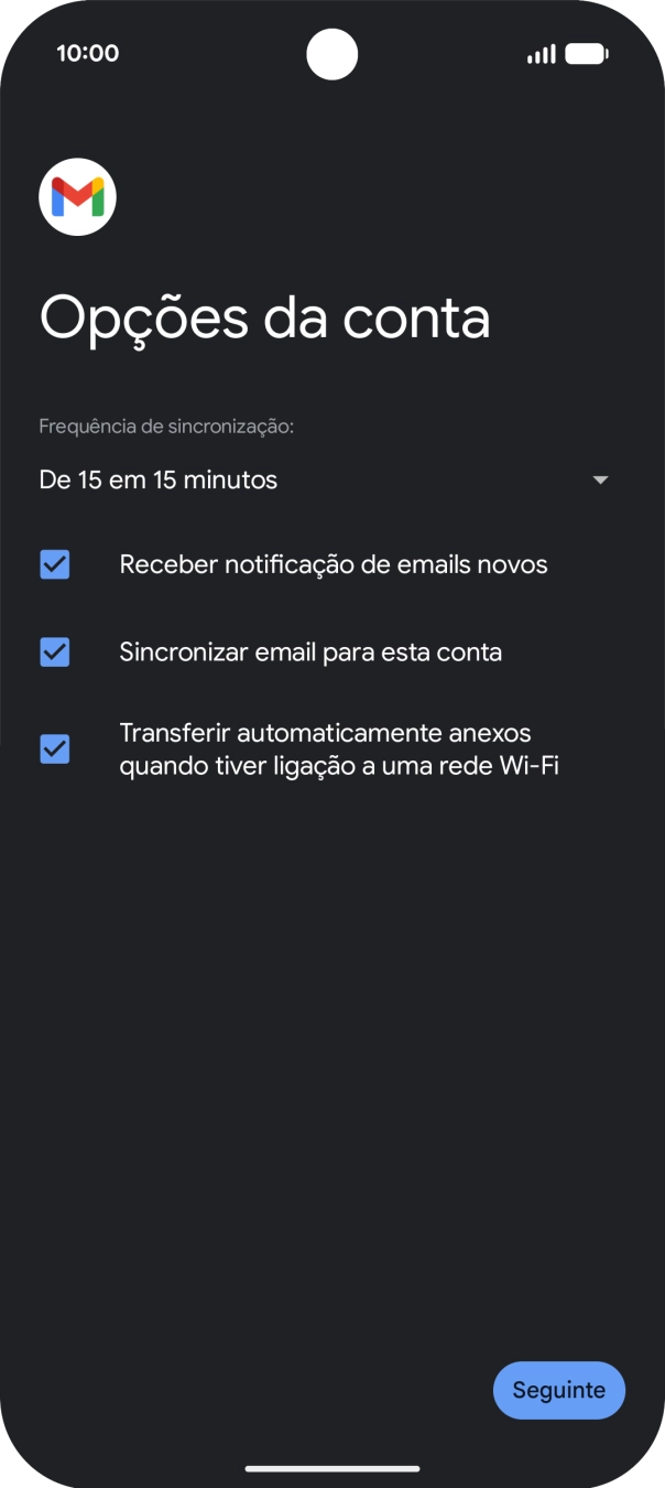 Se o ecrã mostrar esta imagem, a sua conta foi identificada e configurada automaticamente. Siga as indicações no ecrã para introduzir informações adicionais e concluir a configuração.