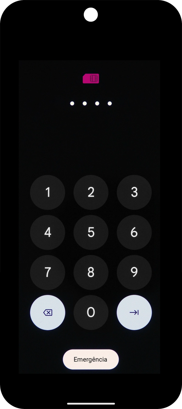 Se o cartão SIM estiver bloqueado, deve introduzir o seu código PIN e premir a seta para a direita.