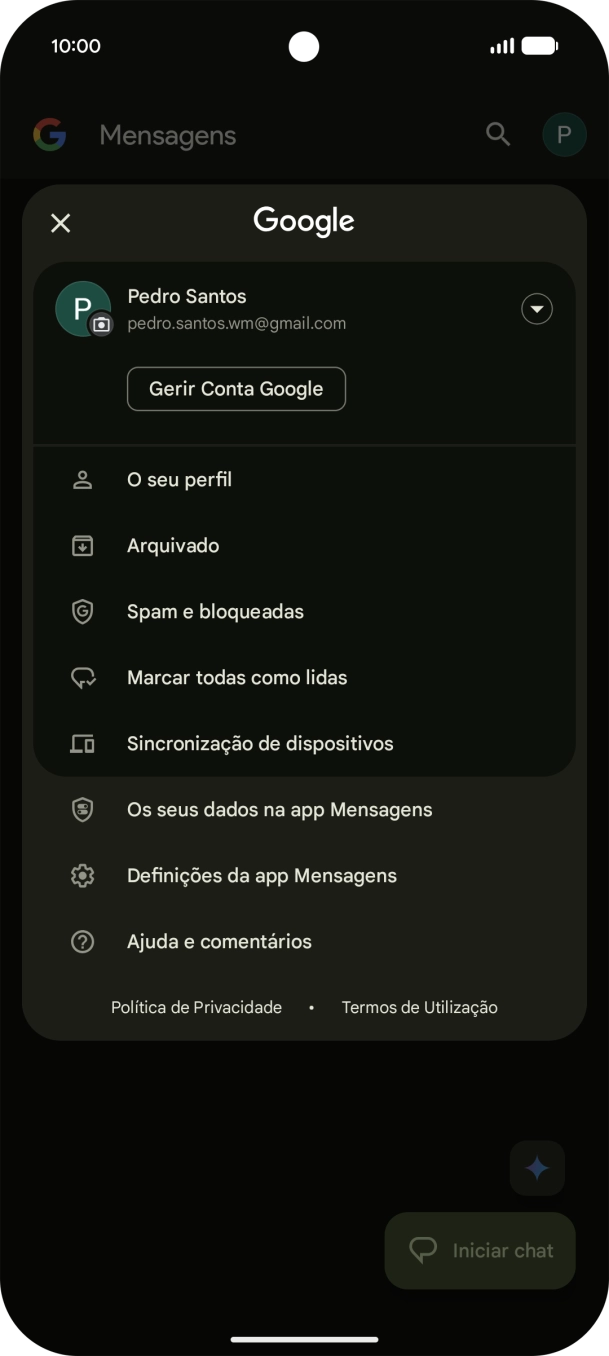 Prima Definições da app Mensagens.
