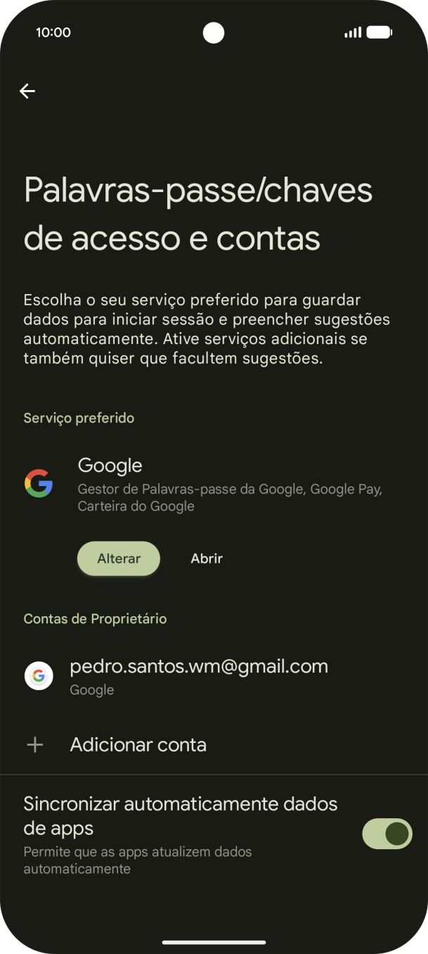 Prima Adicionar conta.
