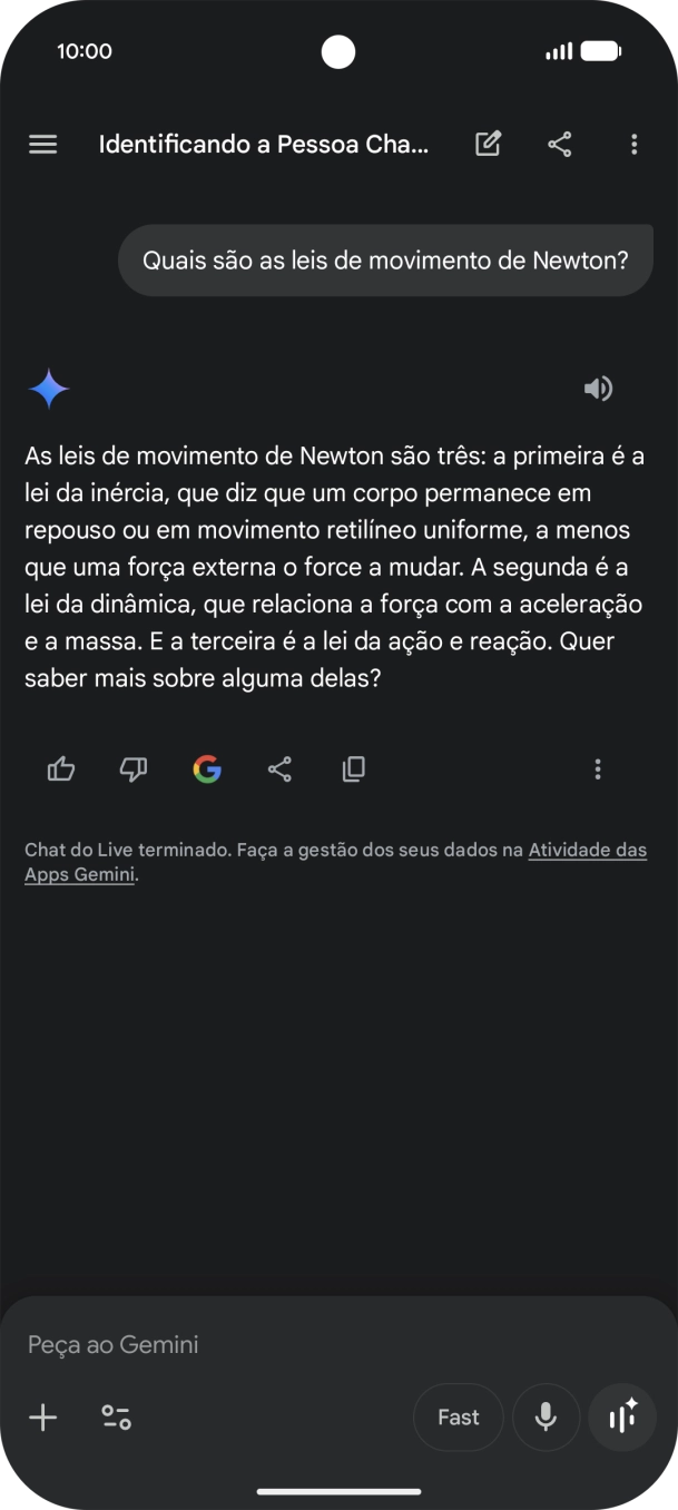 A transcrição da conversa com a Gemini Live é agora mostrada no ecrã.