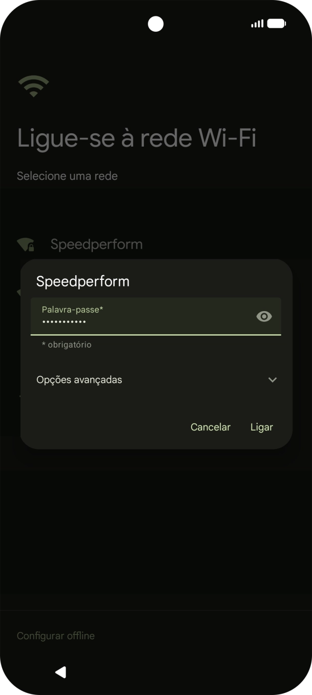 Introduza a password da rede Wi-Fi e prima Ligar.