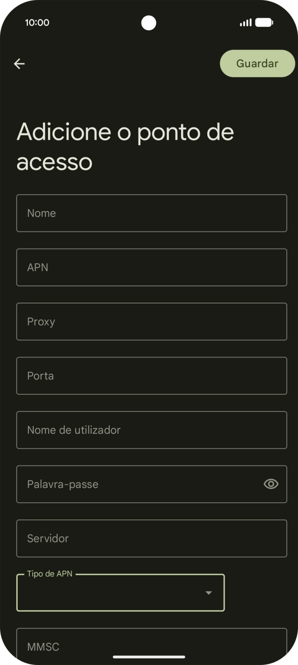 Prima Nome e insira Vodafone Internet.