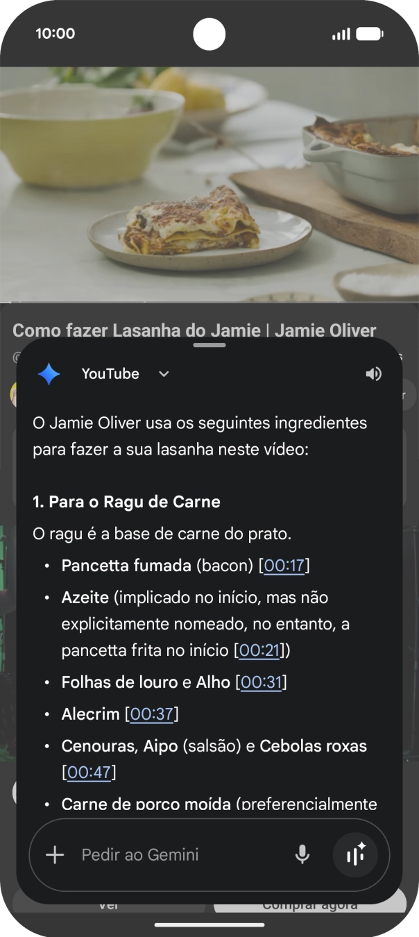 A resposta da Gemini à sua pergunta é agora mostrada no ecrã.