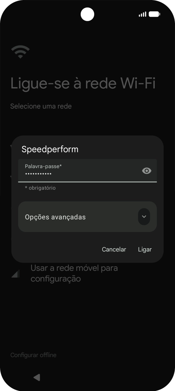 Introduza a password da rede Wi-Fi e prima Ligar.