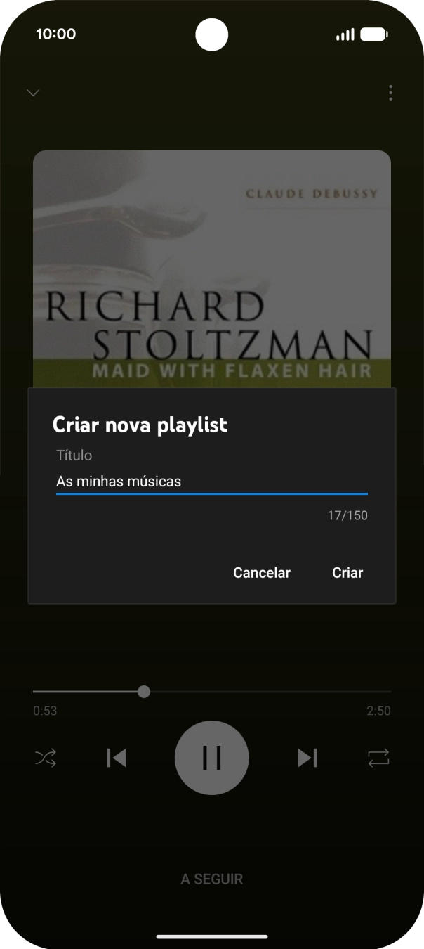 Introduza o nome pretendido para a lista de reprodução e prima Criar.