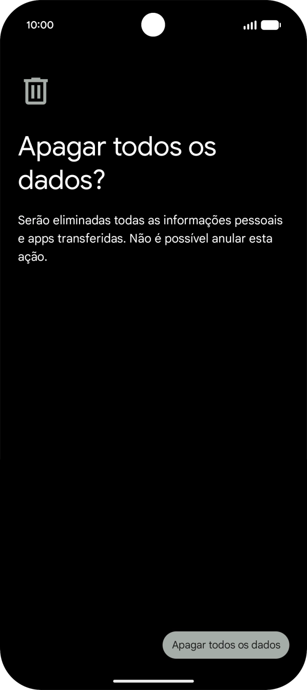 Prima Apagar todos os dados. Aguarde um momento enquanto o telefone restabelece as definições originais. Siga as indicações no ecrã para configurar o telefone de modo que este fique pronto a ser utilizado.