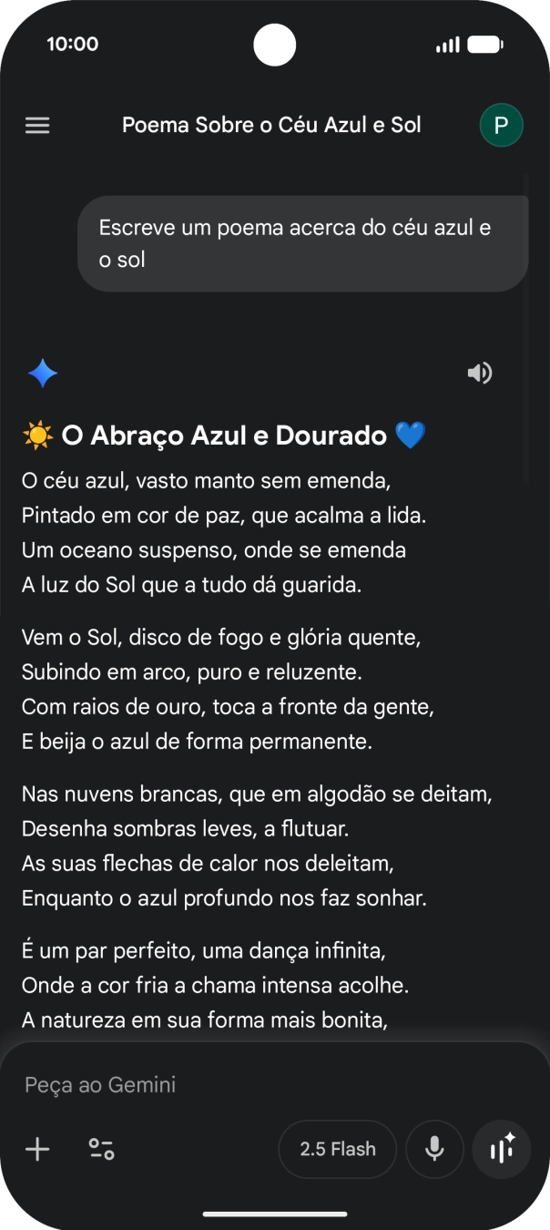 É possível solicitar à Gemini que gere um texto baseado na sua descrição.