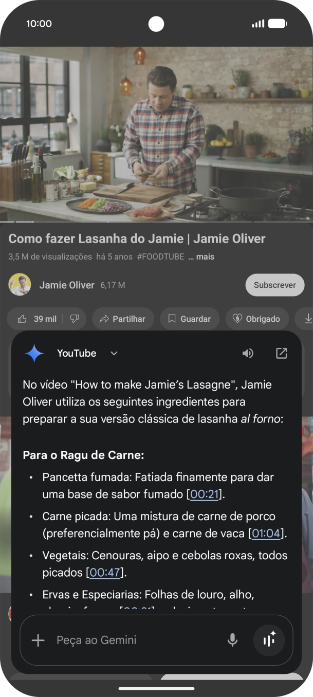 A resposta da Gemini à sua pergunta é agora mostrada no ecrã.