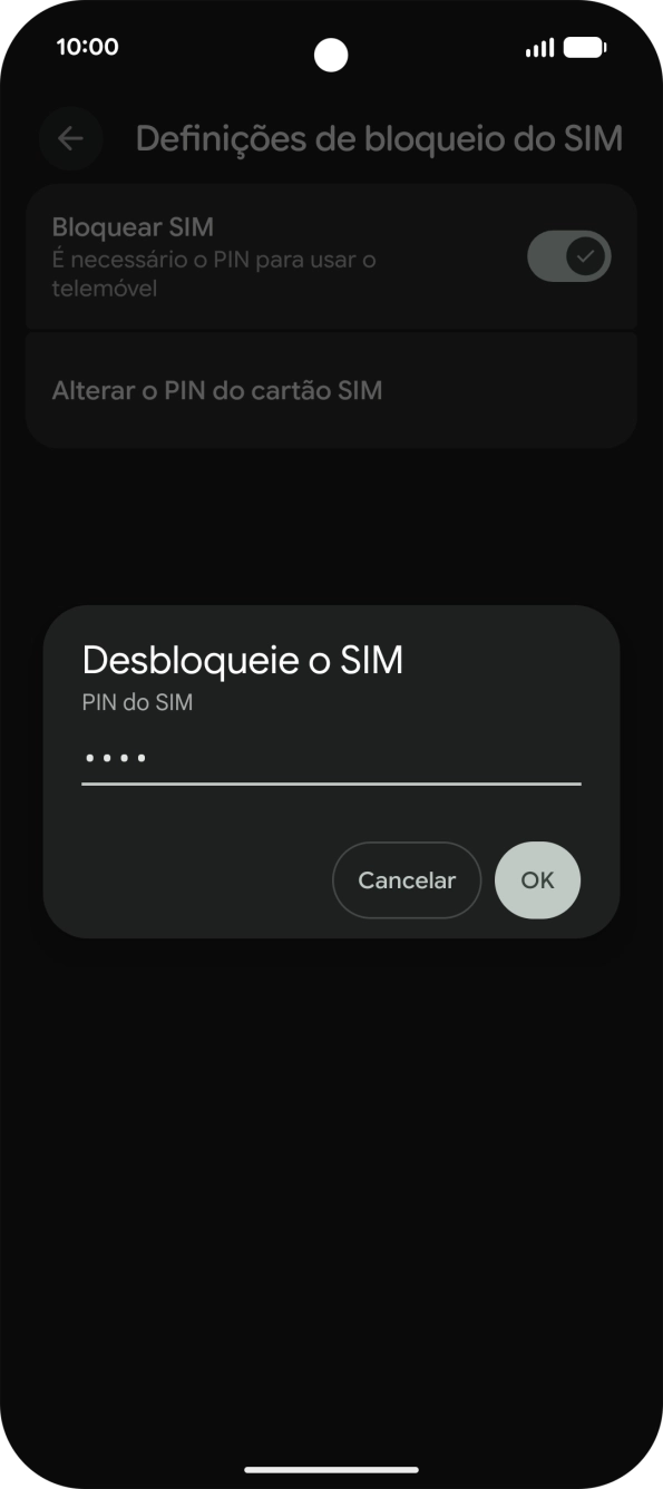 Introduza o seu código PIN e prima OK.
