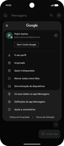 Prima Definições da app Mensagens.