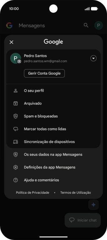 Prima Definições da app Mensagens.