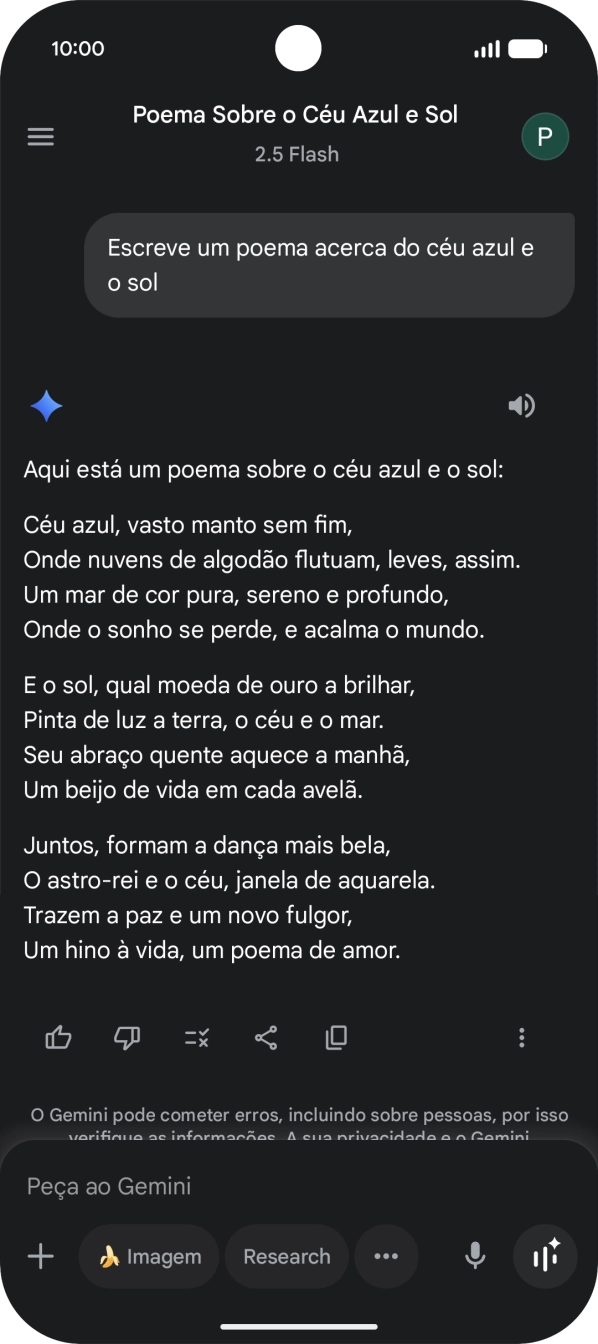 É possível solicitar à Gemini que gere um texto baseado na sua descrição.